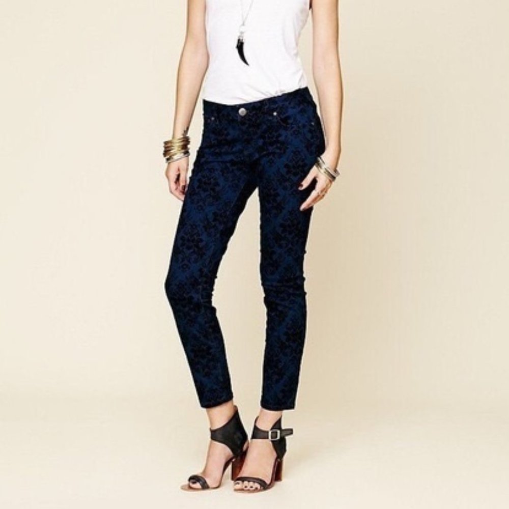 Free People Blue Velvet Brocade Pants - 27